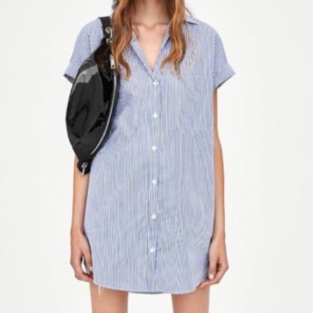 Blue and White Striped Shirt Dress, NWT, Zara